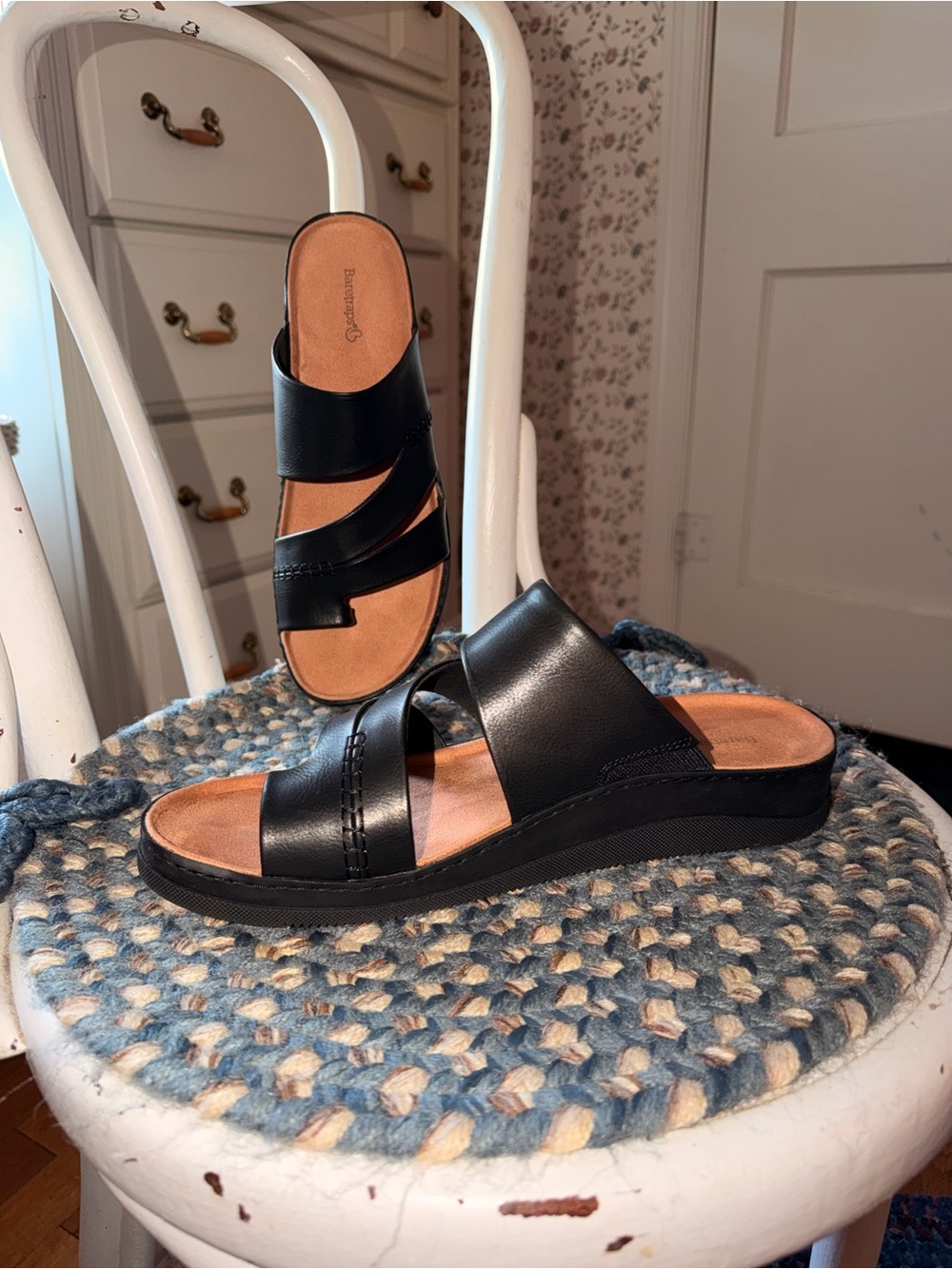 BareTraps Black Leather Multi-Strap Slide Sandals - Picture 5 of 6